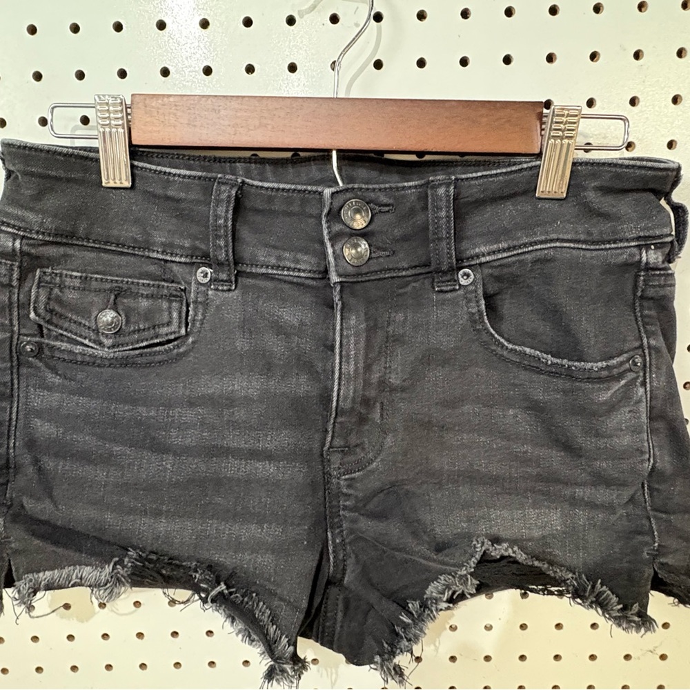American Eagle Outfitters Black Distressed High-Rise Denim Shorts